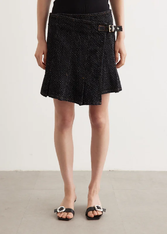Fluffy Denim Wrap Mini Skirt wool skirt breathable