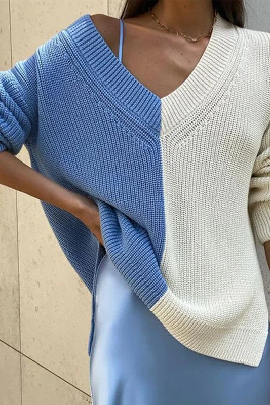WOMEN V NECK SPLIT SWEATER Lightweight Heavyweight Midweight