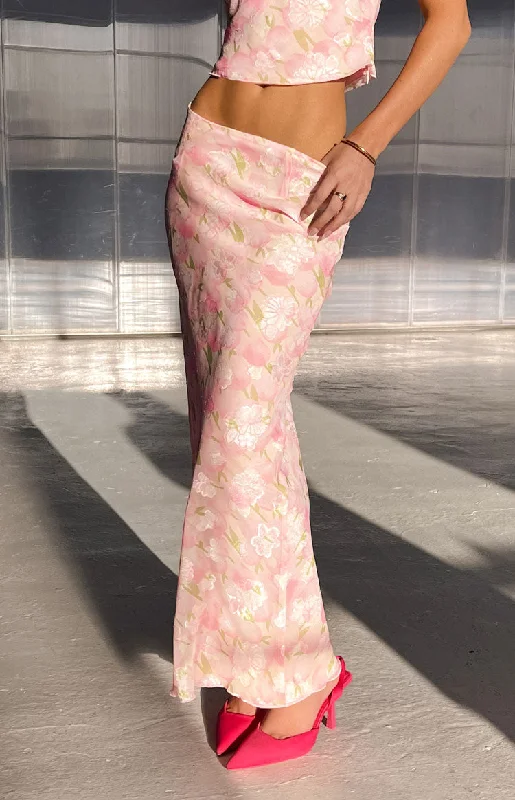 Irina Pink Print Maxi Skirt modal blend skirt