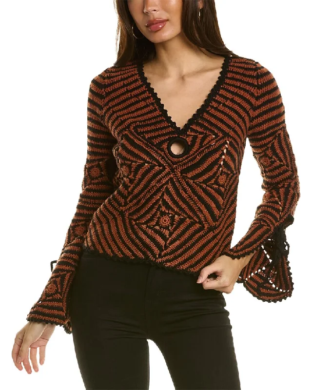 SEA NY Gretel Crochet Wool Sweater Hooded Caped Shawl Collar
