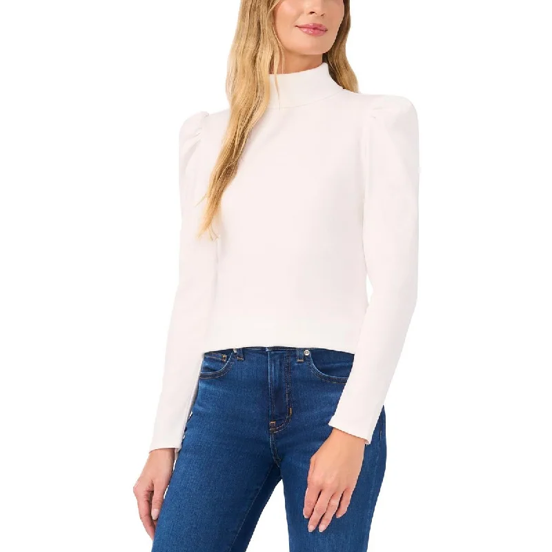 CeCe Womens Ribbed Ribbed Knit Turtleneck Sweater Mesh Sweater Canvas Denim
