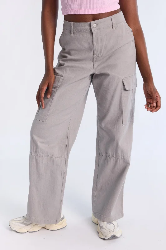 Super High Rise Wide Leg Cargo Twill Pants Soft Wool Pants