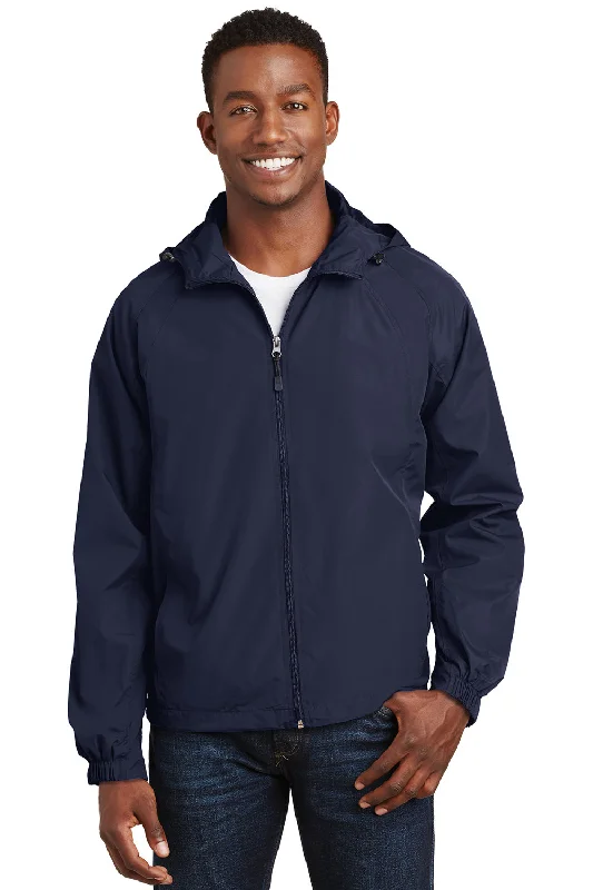 Sport-Tek Mens Water Resistant Full Zip Hooded Jacket - True Navy Blue Lace Jacket Ribbed Jacket Sequined Jacket