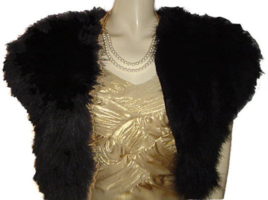 *GLAMOROUS FABULOUS FLUFFY BLACK MARABOU FEATHER EVENING JACKET OR BED JACKET Rayon Fabric Velvet Fabric Corduroy Fabric