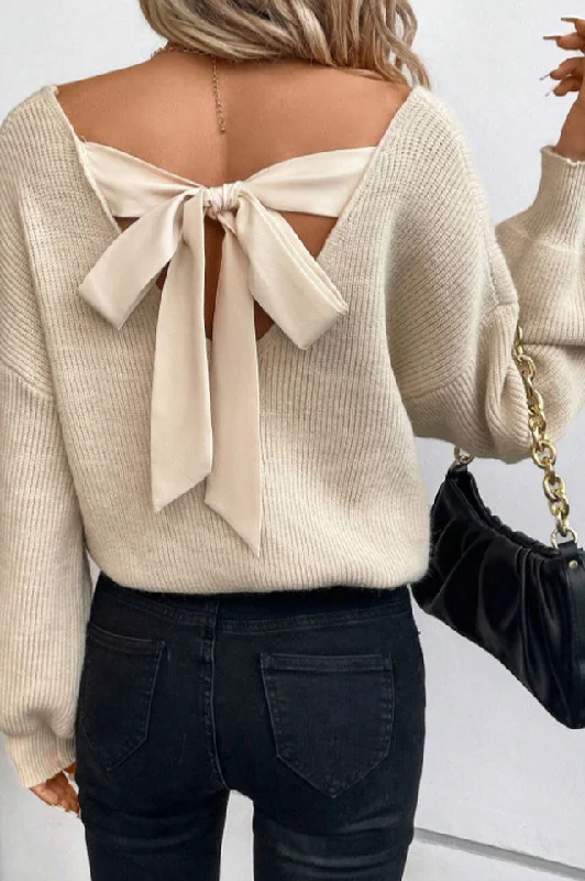 Tie Back Drop Shoulder Sweater Thin Thick Dense