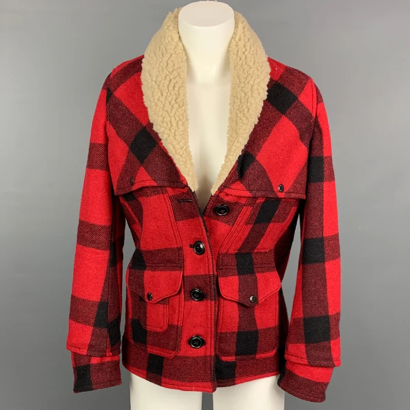 DENIM & SUPPLY by RALPH LAUREN Size XS Red & Black Buffalo Plaid Wool / Acrylic Jacket Satin Jacket Silk Jacket Chiffon Jacket