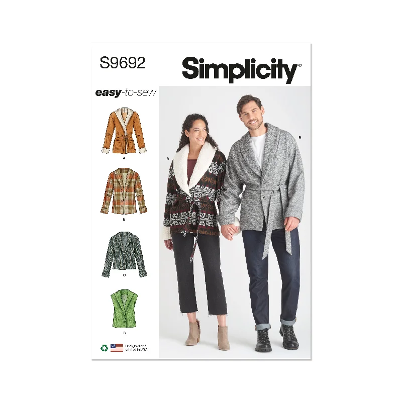 Simplicity Pattern S9692 Unisex Jacket/Coat Knit Fabric Woven Fabric Fleece Fabric