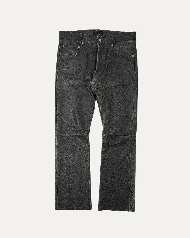 Repaired Raw Hem Leather Flare Pants Trendy Wide-Legged Trousers