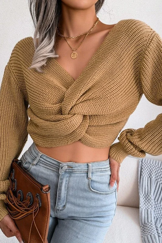 TWIST LANTERN LONG SLEEVE CASUAL SWEATER Boat Neck Shawl Collar Notched Collar