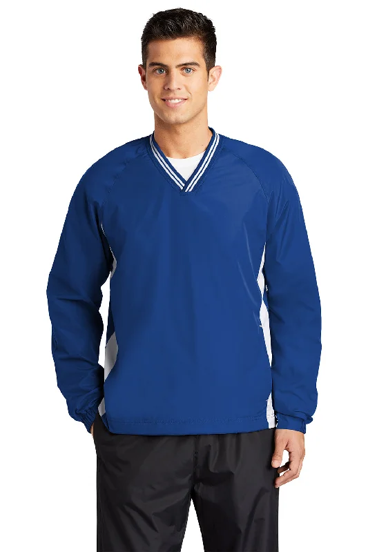 Sport-Tek Mens Water Resistant V-Neck Jacket - True Royal Blue/White Cotton Jacket Linen Jacket Terry Jacket