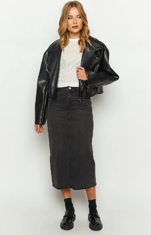 Isla Washed Black Denim Midi Skirt tulle skirt dreamy
