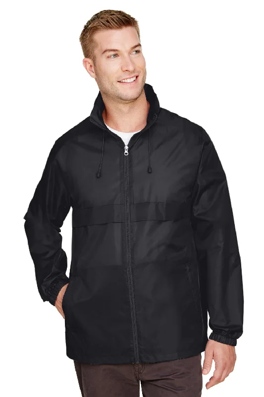 Team 365 Mens Zone Protect Water Resistant Full Zip Hooded Jacket - Black Tailored Jacket Straight Jacket A-Line Jacket