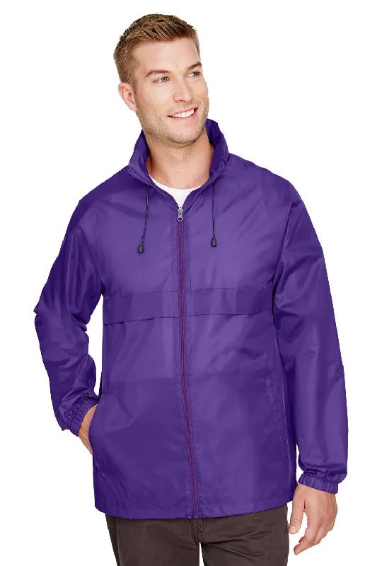 Team 365 Mens Zone Protect Water Resistant Full Zip Hooded Jacket - Purple Toggled Jacket Drawstring Jacket Belted Jacket