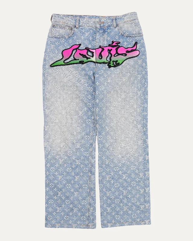 Graffiti Denim Pants Modern Bootcut Pants