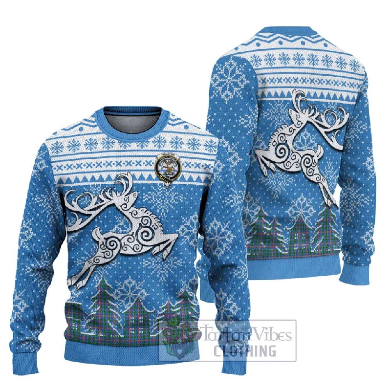 Ralston Clan Christmas Ugly Sweater Celtic Reindeer Style Collared Crew Neck Turtle Neck