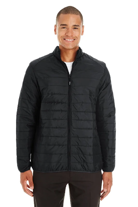 Core 365 Mens Prevail Packable Puffer Water Resistant Full Zip Jacket - Black Welt Pockets Slit Pockets Flap Pockets