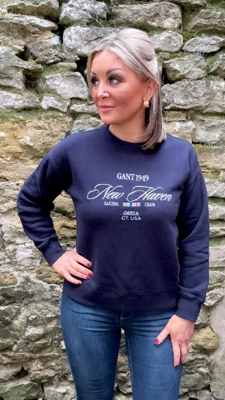 Graphic Crew Neck Sweater Evening Blue Spandex Blend Rayon Blend Denim Blend