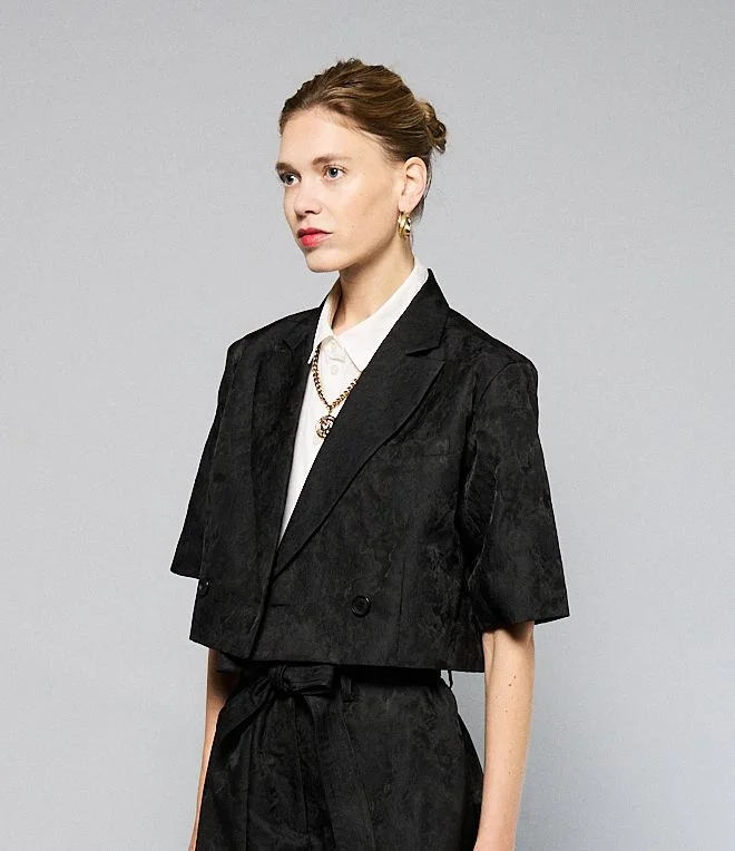 Yelena Short Sleeve Jacquard Jacket Mesh Jacket Canvas Jacket Denim Jacket