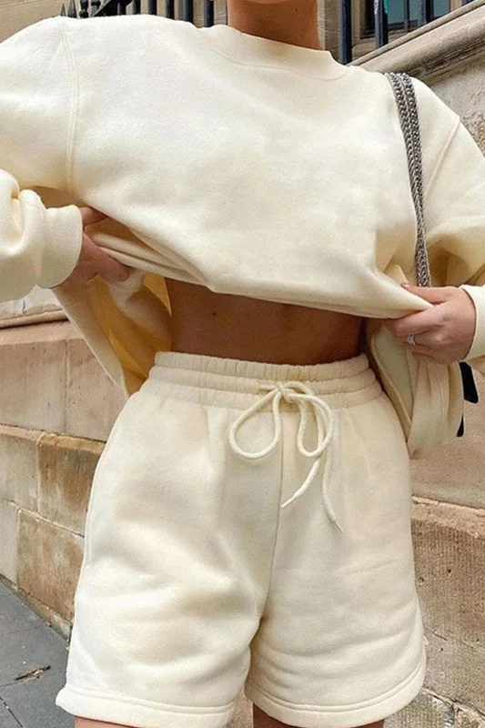 LONG SLEEVE SWEATER AND SHORTS SET Open Front Closed Front Wrap Front