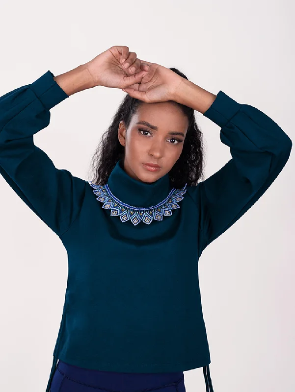 Dark Blue Nekai Sweater Ribbed Striped Patterned