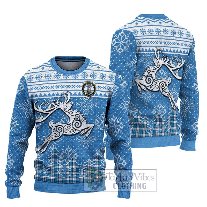 Roberton Clan Christmas Ugly Sweater Celtic Reindeer Style Terry Blend Velvet Blend Canvas Blend