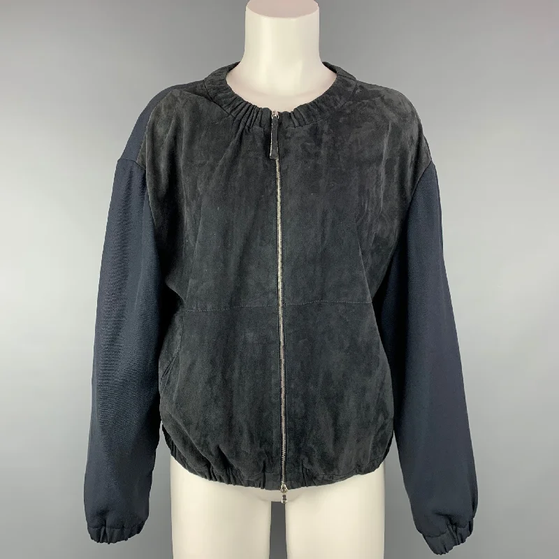FABIANA FILIPPI Size M Navy & Grey Merino Wool / Viscose Jacket Denim Jacket Leather Jacket Suede Jacket