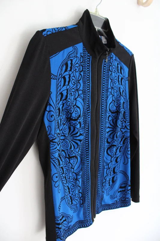 Susan Graver Black & Blue Patterned Textured Lightweight Jacket | XS Insulated Jacket Fitted Jacket Loose Jacket