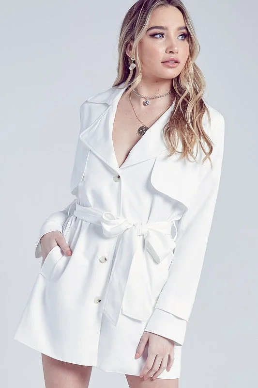 Elegant Off White Collar Button Tie-Up Jacket Dress with Long Sleeve Faux Fur Jacket Real Fur Jacket Shearling Jacket