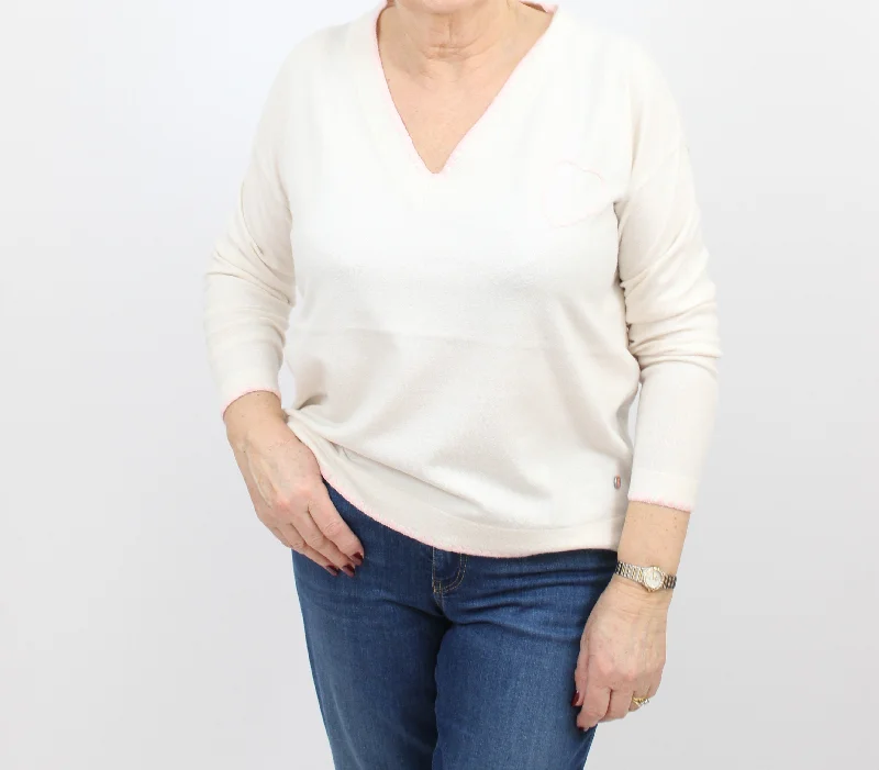 FRIEDA & FREDDIES Cream V neck Sweater High Neck Crew Neck V-Neck