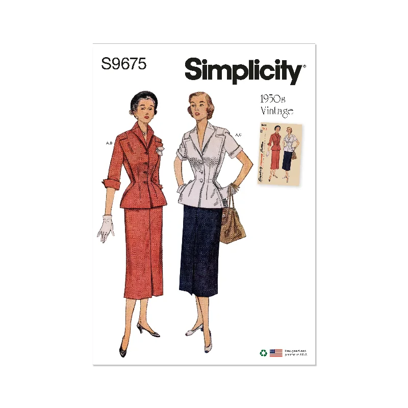 Simplicity Pattern S9675 Misses Skirt and Jacket Herringbone Jacket Checkered Jacket Solid Jacket