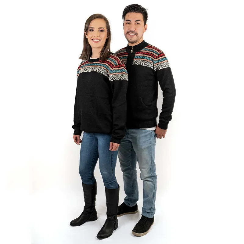 Alpaca Andes Sweater in Black Chenille Blend Fleece Blend Nylon Blend