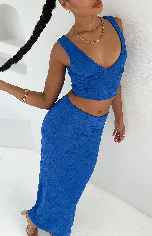 Mimosa Blue Lace Maxi Skirt denim skirt fashionable
