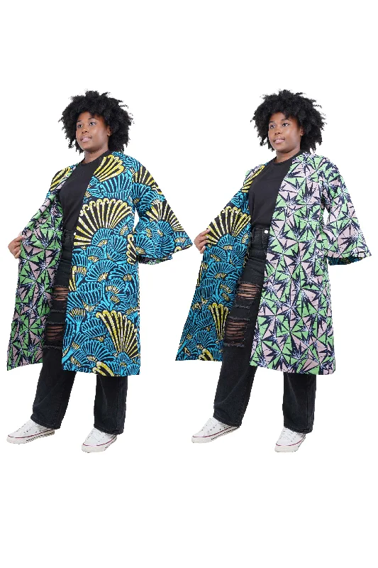 Ankara Reversible Jacket/Trench Coat With Two Sided Belt (Pack of 3 Pieces) Zippered Front Buttoned Front Snap Front