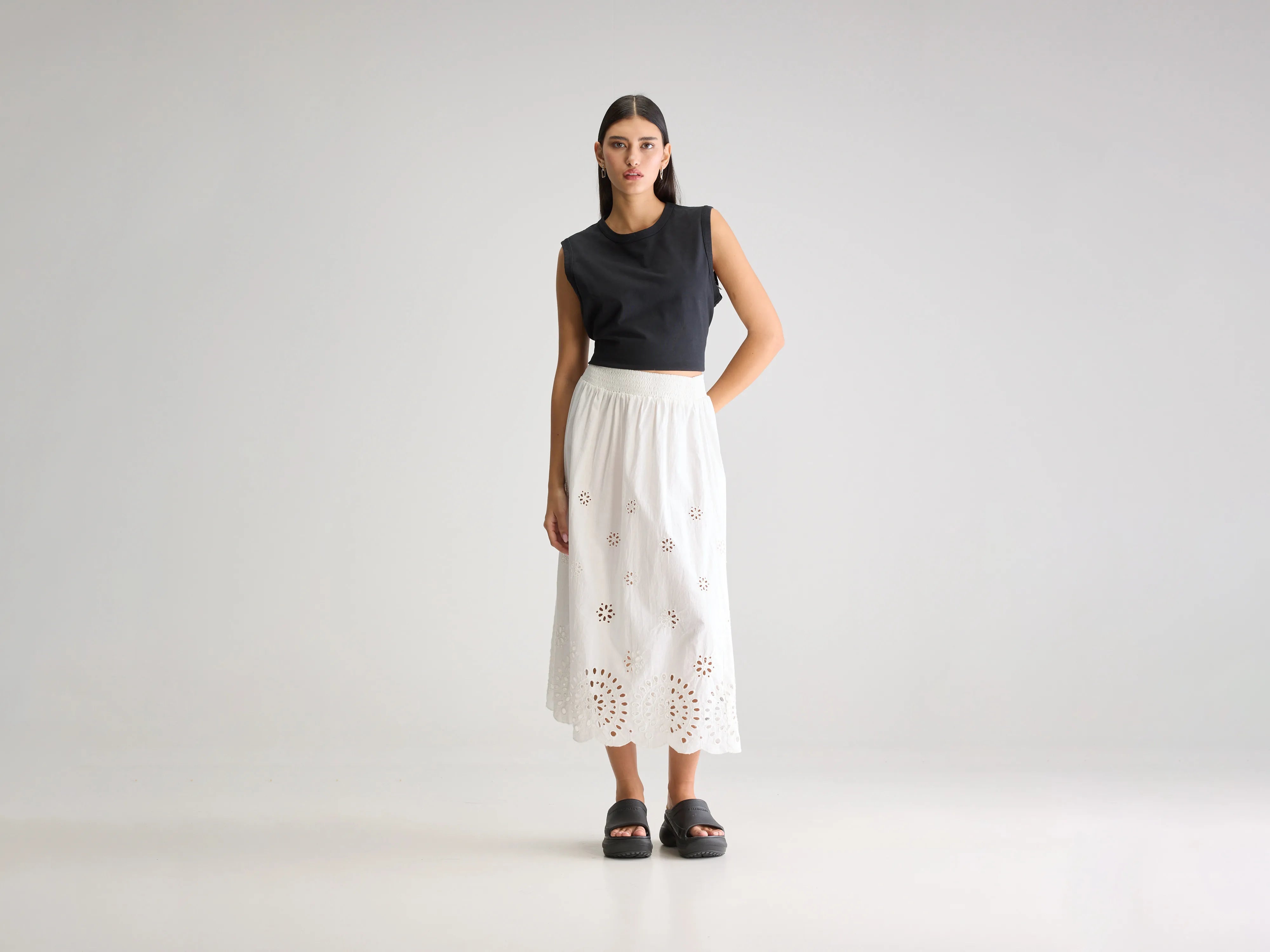 Dorine midi skirt (251 / W / WHITE) lace skirt delicate