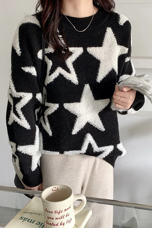 STAR PRINTED SWEATER Houndstooth Herringbone Solid