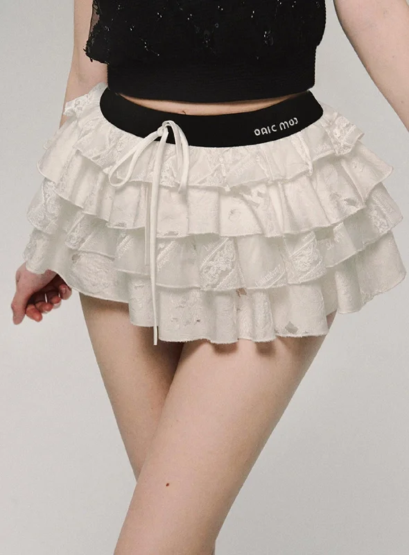 Lace Tiered Ruffle Mini Skirt pencil skirt chic