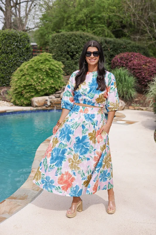 Floral Season Multicolor Midi Skirt zip skirt side