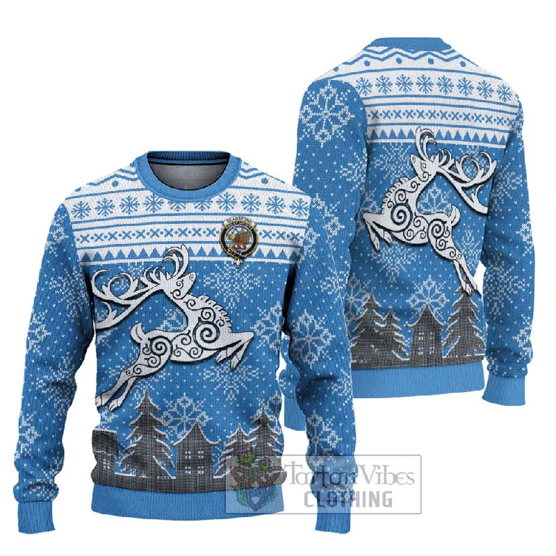 Gladstone (Gladstanes) Clan Christmas Ugly Sweater Celtic Reindeer Style Fleece Sweater Nylon Polyester