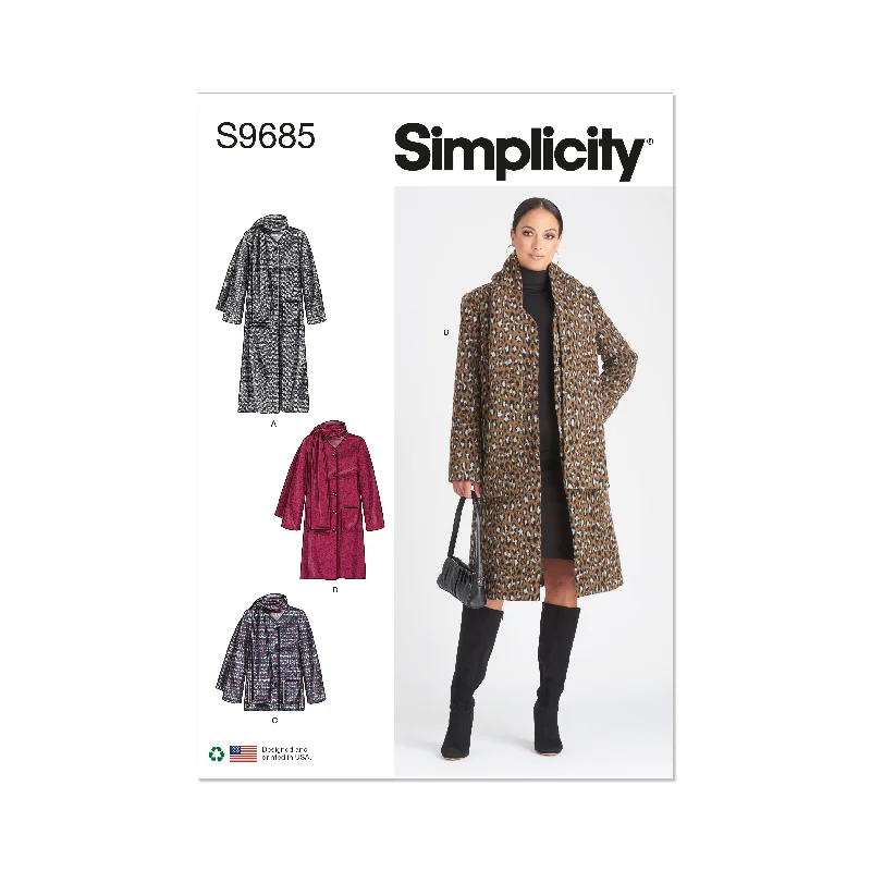 Simplicity Pattern S9685 Misses Jacket/Coat Collared Jacket Crew Neck Jacket Turtle Neck Jacket