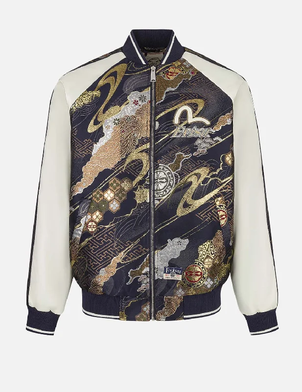 Kamon Brocade Appliqué Regular Fit Souvenior Jacket Wool Jacket Cashmere Jacket Tweed Jacket