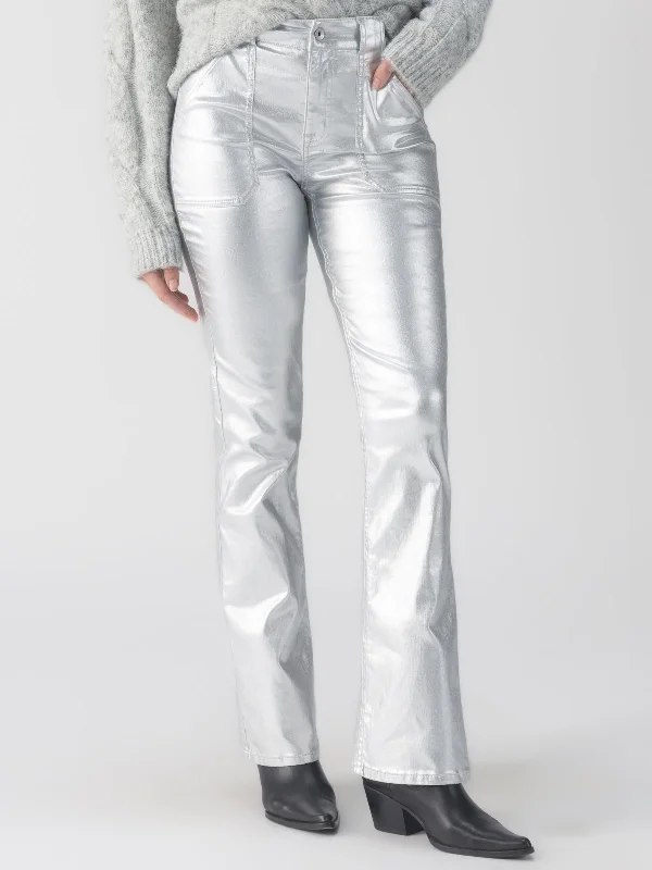 Metallic Hayden Bootcut Standard Rise Pant Silver Relaxed High-Waist Trousers
