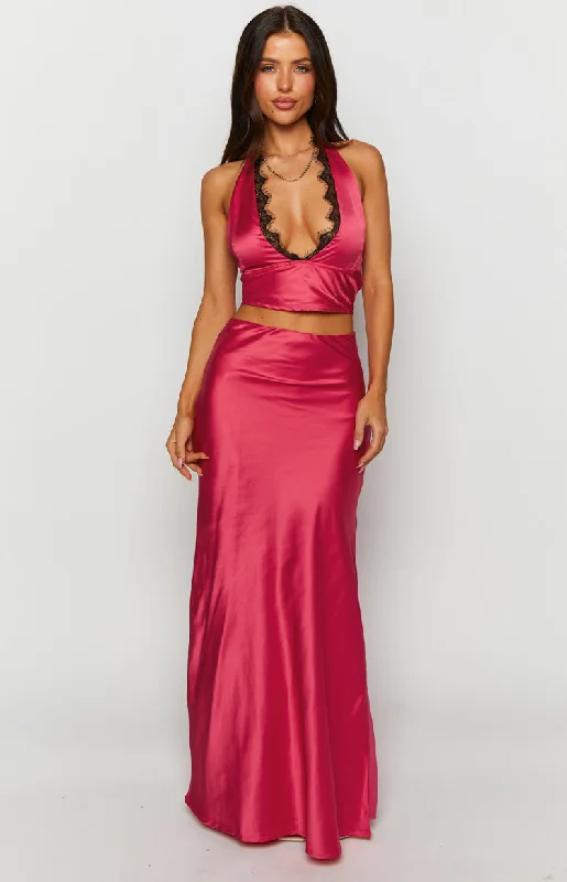 Genevieve Pink Maxi Skirt flowy skirt hem