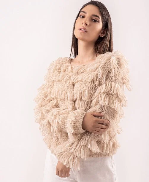 Eleo Fringe Knit Sweater Soft Cozy Warm