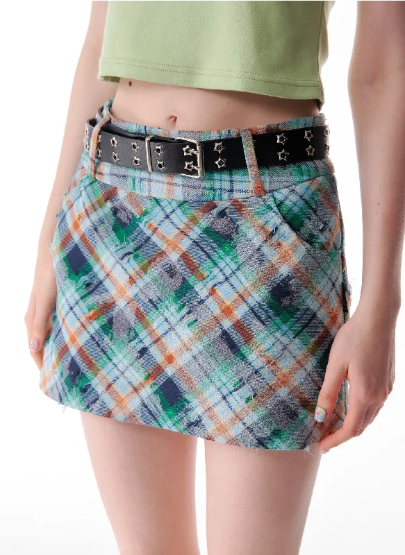 Retro Plaid Mini Skirt denim skirt fashionable