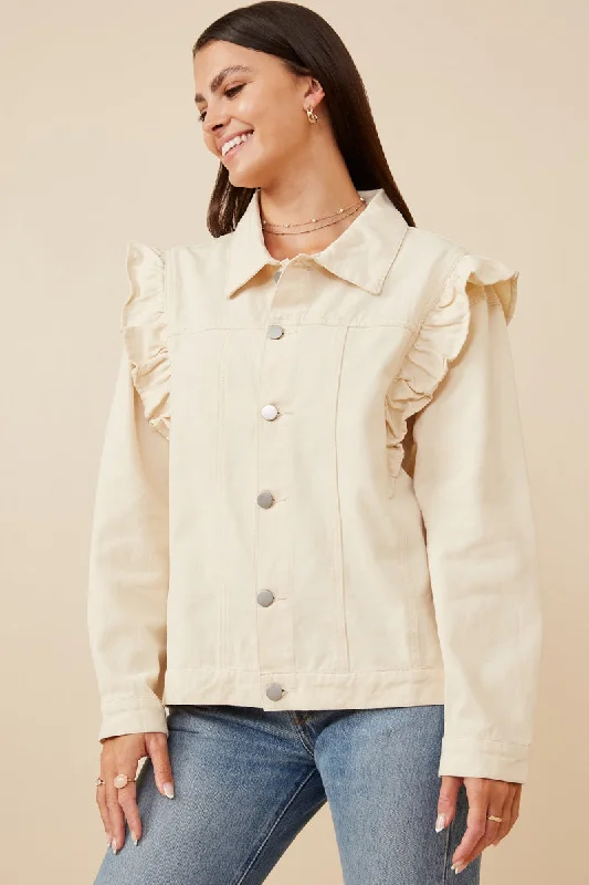 Ruffled Shoulder Twill Jacket Anorak Shell Jacket Lightweight Jacket