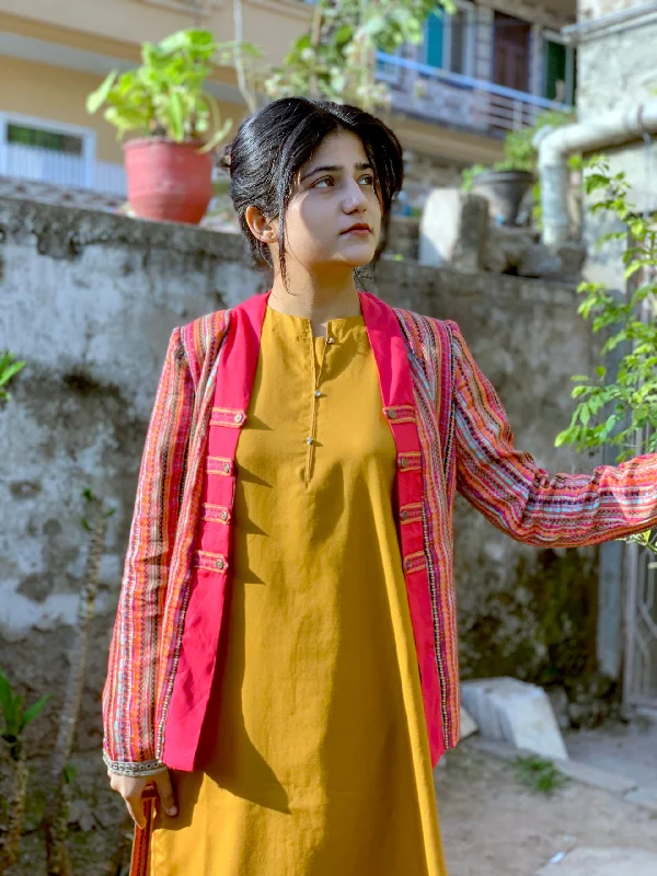 Mustard color co-ord paired with jacket [pret] Appliqued Jacket Beaded Jacket Sequined Jacket