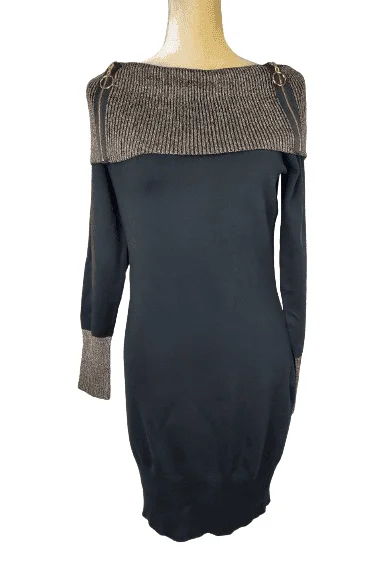 No Boundaries women's black and silver sweater dress size L (11-13) Wool Fabric Cashmere Fabric Tweed Fabric