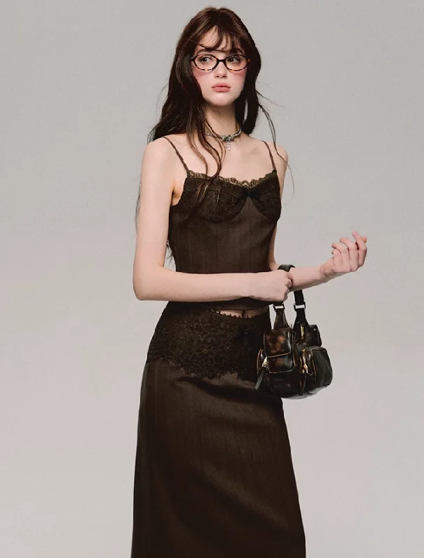 Lace Trim Satin Camisole/Skirt lightweight skirt design