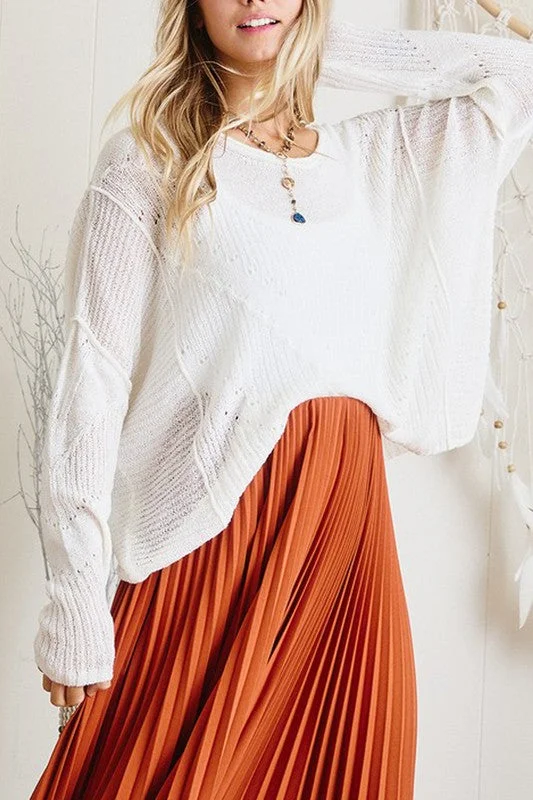 LONG SLEEVE SOLID SWEATER Houndstooth Herringbone Solid