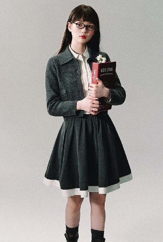 Contrast Trim School Skirt leather skirt bold